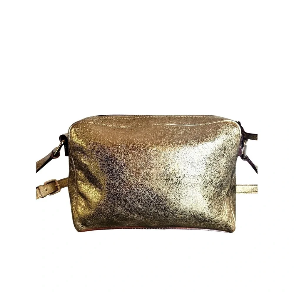 Kate Spade Crossbody Bag Small Gold Metallic Bow Detail Polka Dot Lining Glam